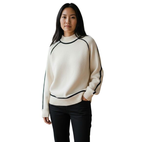 Zaful Women’s Cream Knit Sweater US 4 (Sm) Viscose Blend Contrast Trim Pullover - Picture 1 of 12